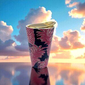 Lilly Pulitzer Pink Pineapple Print Ceramic Tumbler With Gold Lid